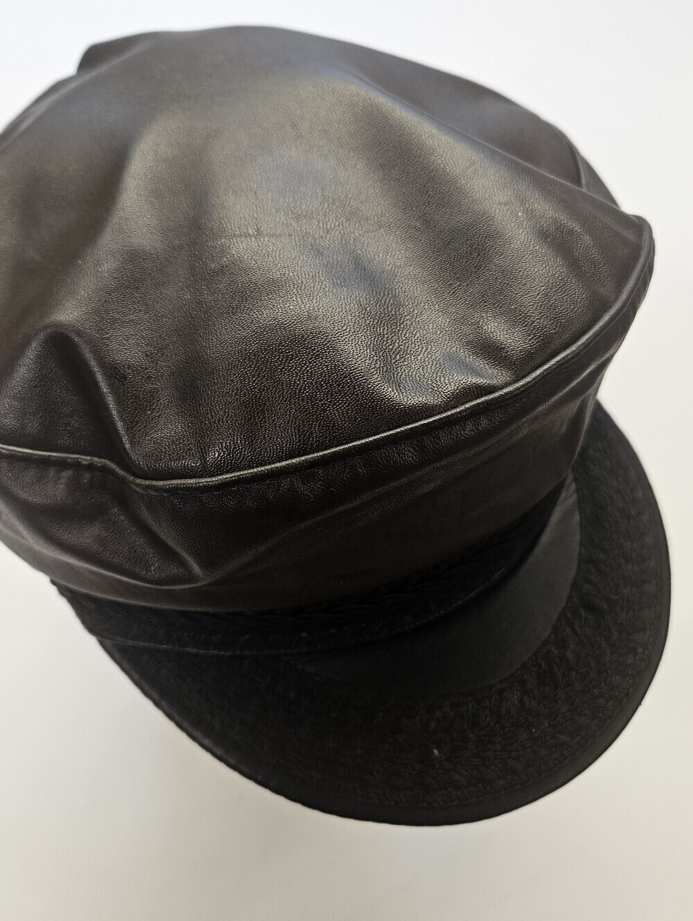 Vintage Brown Leather Greek Fisherman Cap Biker Mariner Hat